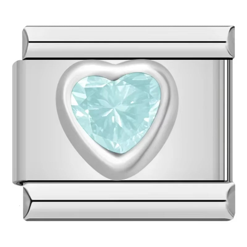 2024 New Women Romantic Heart Shiny CZ Italian Charm Links Fit 9Mm Bracelet Stainless Steel DIY Making Jewelry DJ033