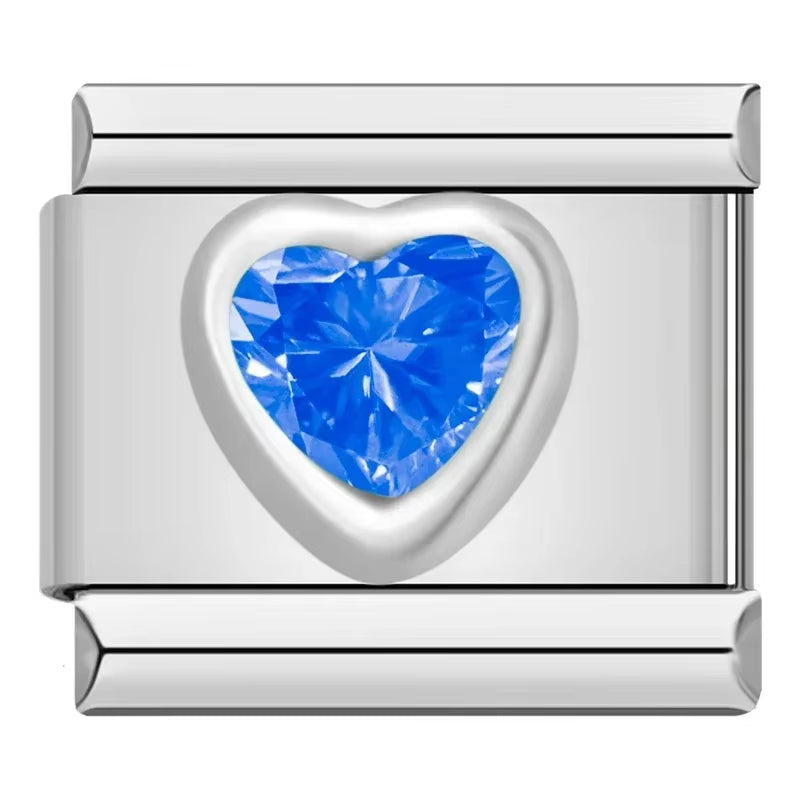 2024 New Women Romantic Heart Shiny CZ Italian Charm Links Fit 9Mm Bracelet Stainless Steel DIY Making Jewelry DJ033